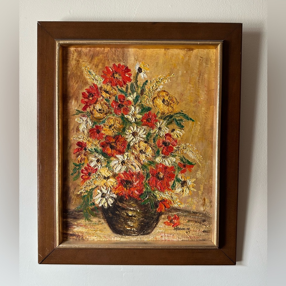 1967 Original Art Impasto Still Life Floral Oil Painting